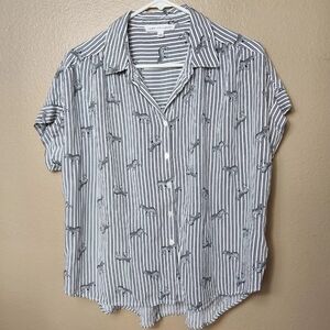 Jane + Delancey Womens Black/White Striped Zebra Print Short Sleeve Shirt-Size L